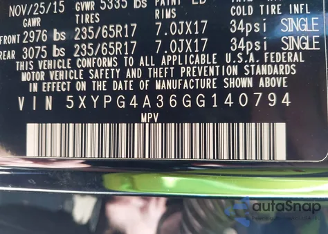 2016 Kia Sorento 2.4L Lx из США, поврежденный, VIN 5XYPG4A36GG140794